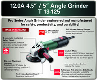 PTM-GC600431420 4.5" / 5" Angle Grinder - 9,600 RPM - 12.0 Amps - w/ Lock-on